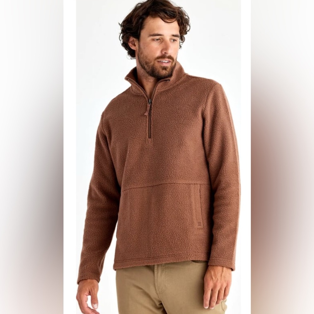 Men's Free Fly Bamboo Sherpa Fleece Quarter Zip in Mustang size small